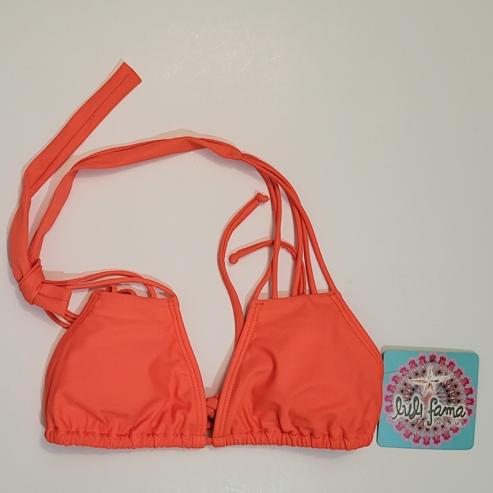 Luli Fama Verano de Rumba Orange Multi Strings Triangle Bikini Top Small New